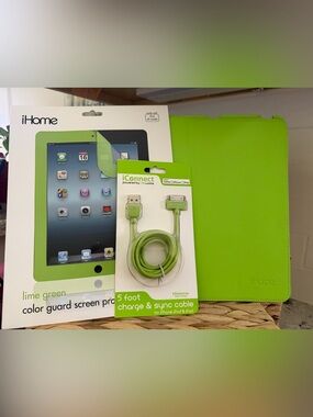 iHome Lime Green iPad Color Guard Screen Protector & iConnect 5ft Charge Cable